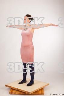Whole body pink dress purple tights black shoes modeling t pose of Nadine 0002